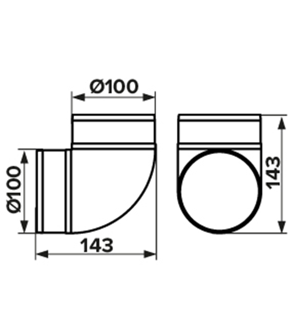 Колено для круглых воздуховодов ERA пластиковое d100 мм 90° Вид№3
