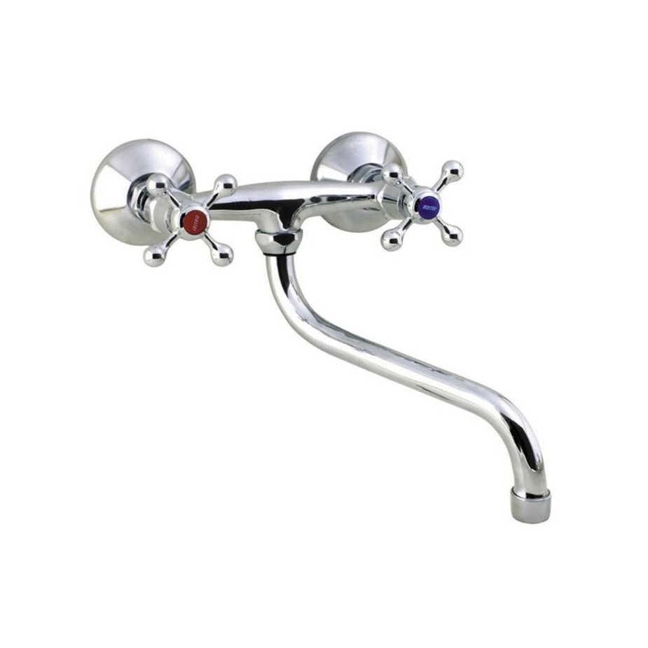 Смеситель эконом двухвентильный для кухни, настенный, резин. кран-букса ...