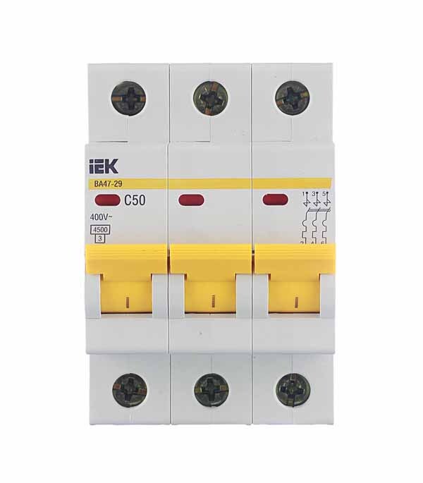 Автоматический выключатель IEK Karat ВА 47-29 3P 50А тип C 4,5 кА 400 В на DIN-рейку (MVA20-3-050-C)