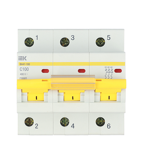 фото Автоматический выключатель iek ва 47-100 (mva40-3-100-c) 3p 100а тип с 10 ка 400 в на din-рейку