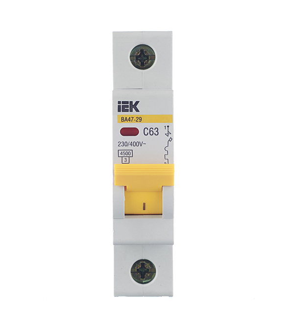 Автоматический выключатель IEK Karat ВА 47-29 1P 63А тип C 4,5 кА 220 В на DIN-рейку (MVA20-1-063-C)