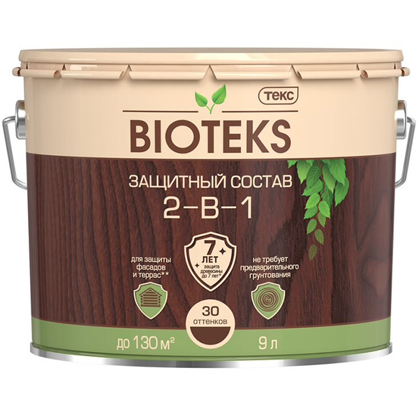 Антисептик Текс Bioteks 2-в-1 декоративный для дерева палисандр 9 л защитный лессирующий состав для дерева bioteks 2 в 1 9 л палисандр