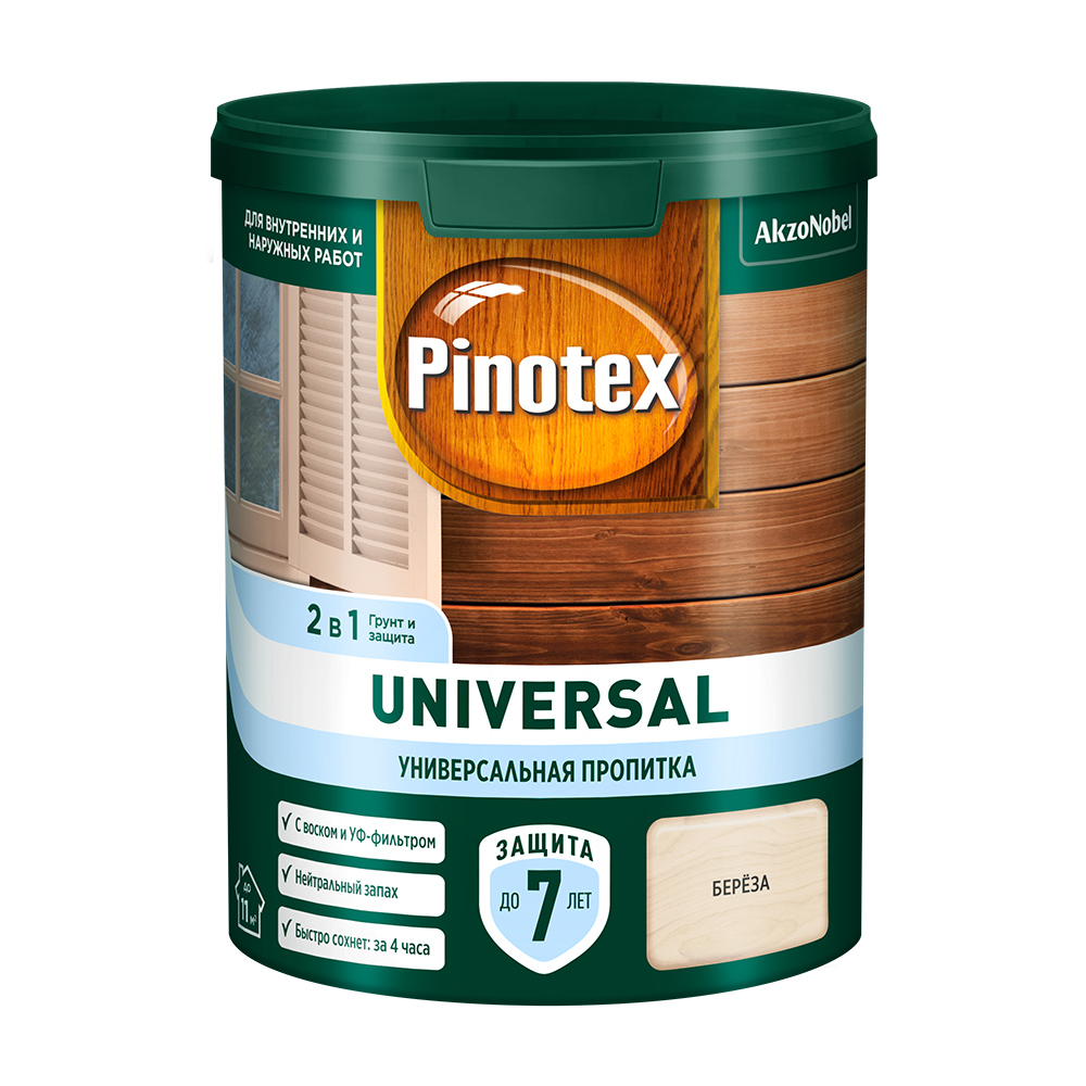 фото Антисептик pinotex universal 2 в 1 декоративный для дерева береза 0,9 л