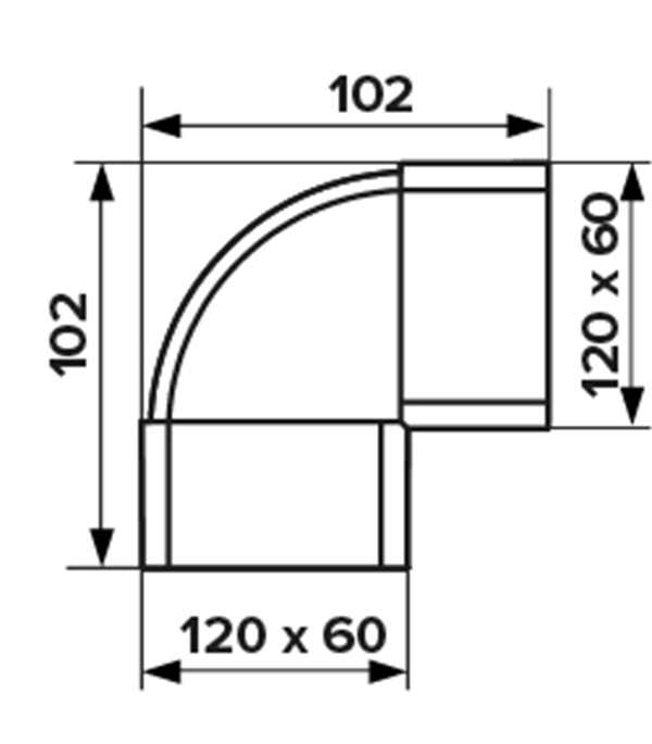Колено вертикальное пластиковое для плоских воздуховодов 60х120 мм 90° Вид№3