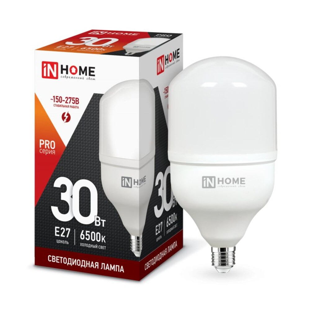 Лампа светодиодная IN HOME, LED-HP-PRO 30Вт 230В Е27 6500К 2700Лм ...