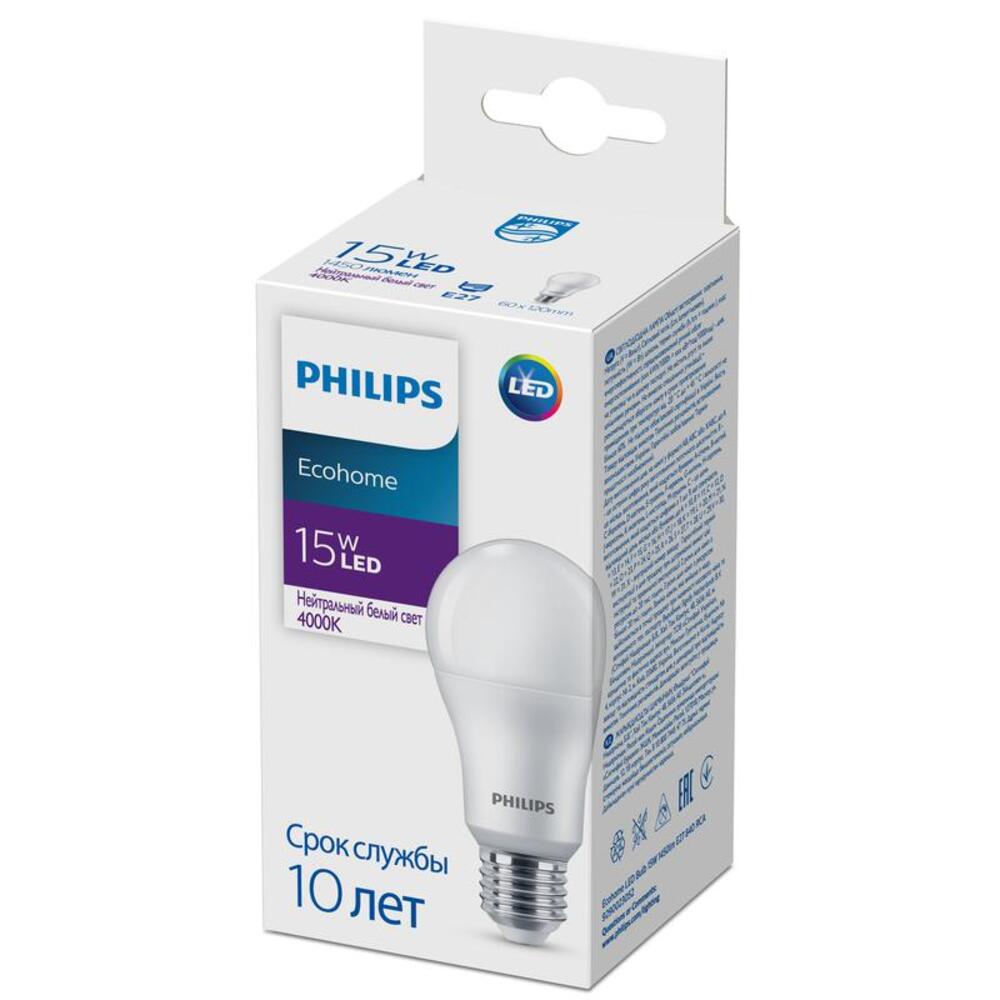 Лампа светодиодная Philips Ecohome LED, 15Вт 1450лм E27 4000К 840 RCA ...