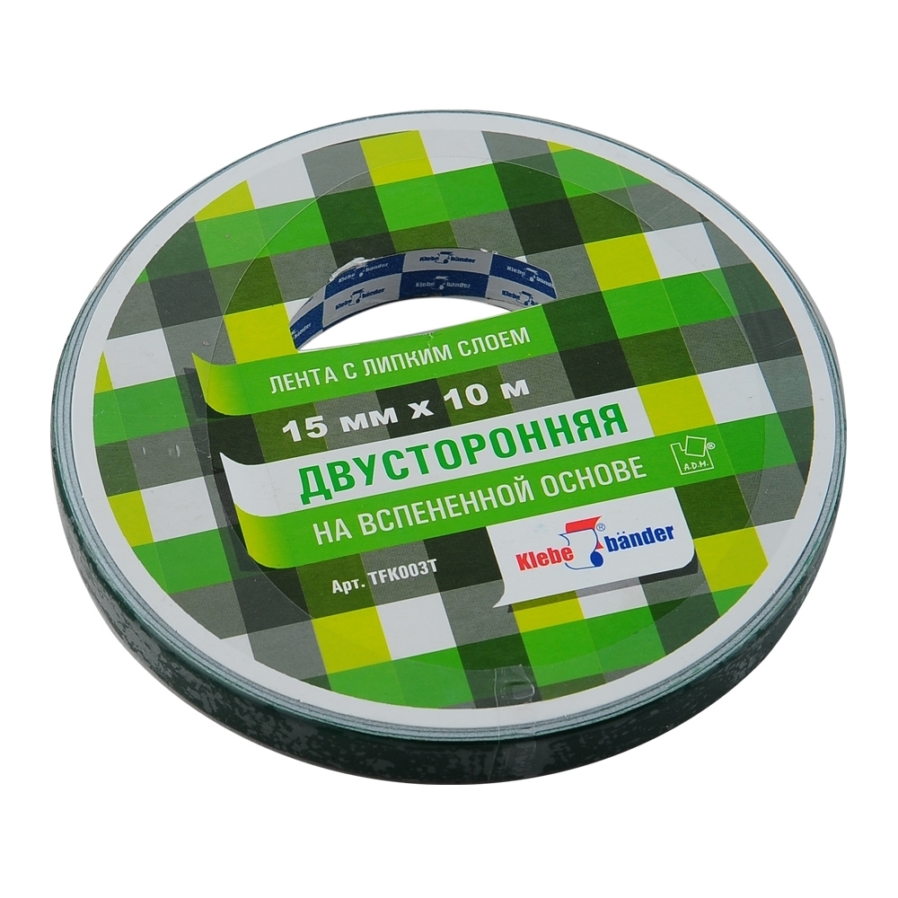 Двухсторонняя клейкая лента Klebebander 15 мм 10 м на вспененной основе ...