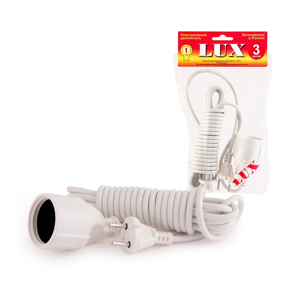 Удлинитель LUX одноместный без заземления 3 м 10А 250Вт У-101-03 ...
