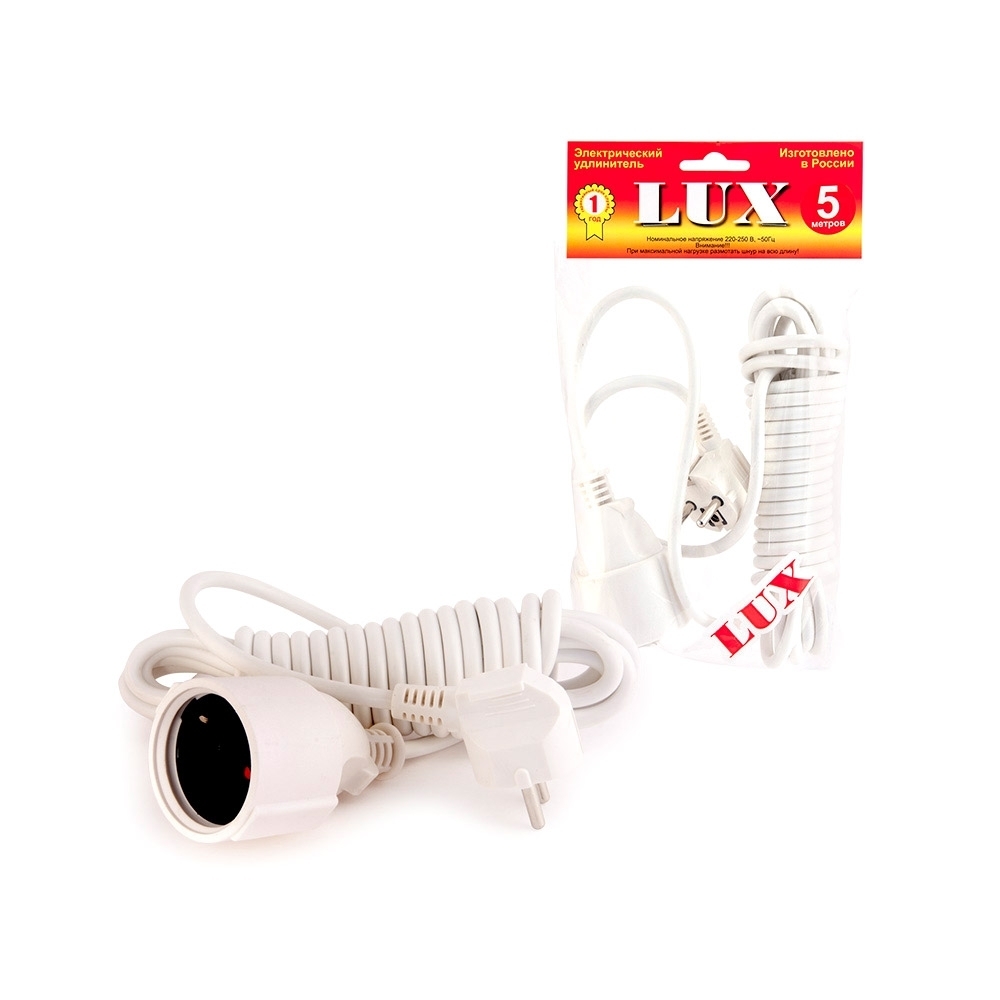 Удлинитель LUX одноместный с заземлением 5 м 16А 250Вт У-161-05 ...