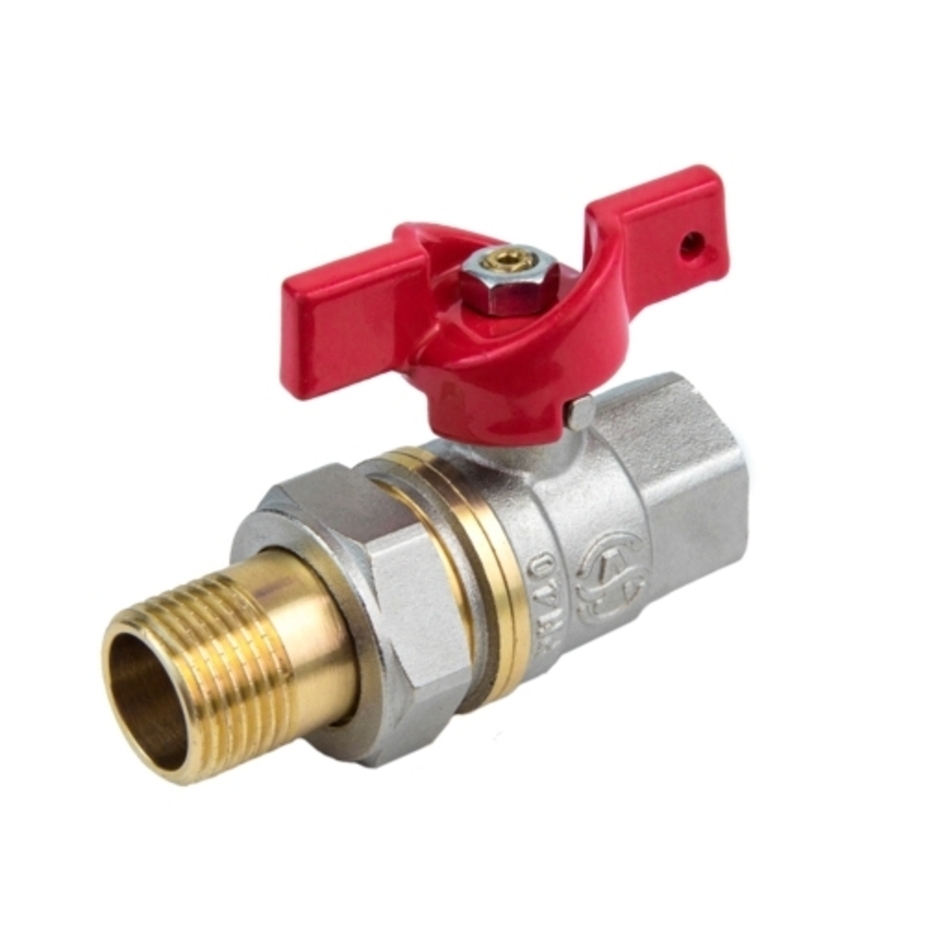 Кран шаровой латунь никель d20 Ру30 с накидной гайкой бант (1007-02 ...