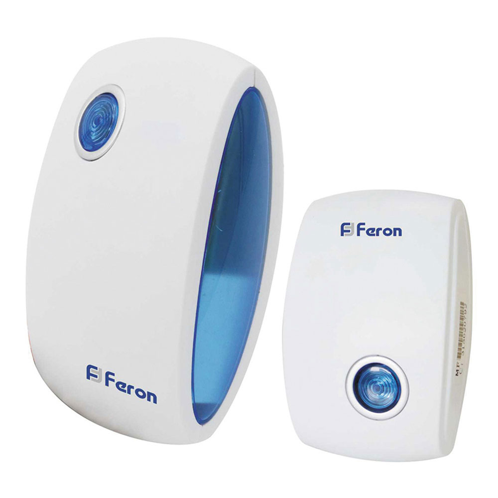 Звонок Feron (23689) беспроводной с кнопкой 36 мелодий белый/синий звонок feron 23689 беспроводной с кнопкой 36 мелодий белый синий