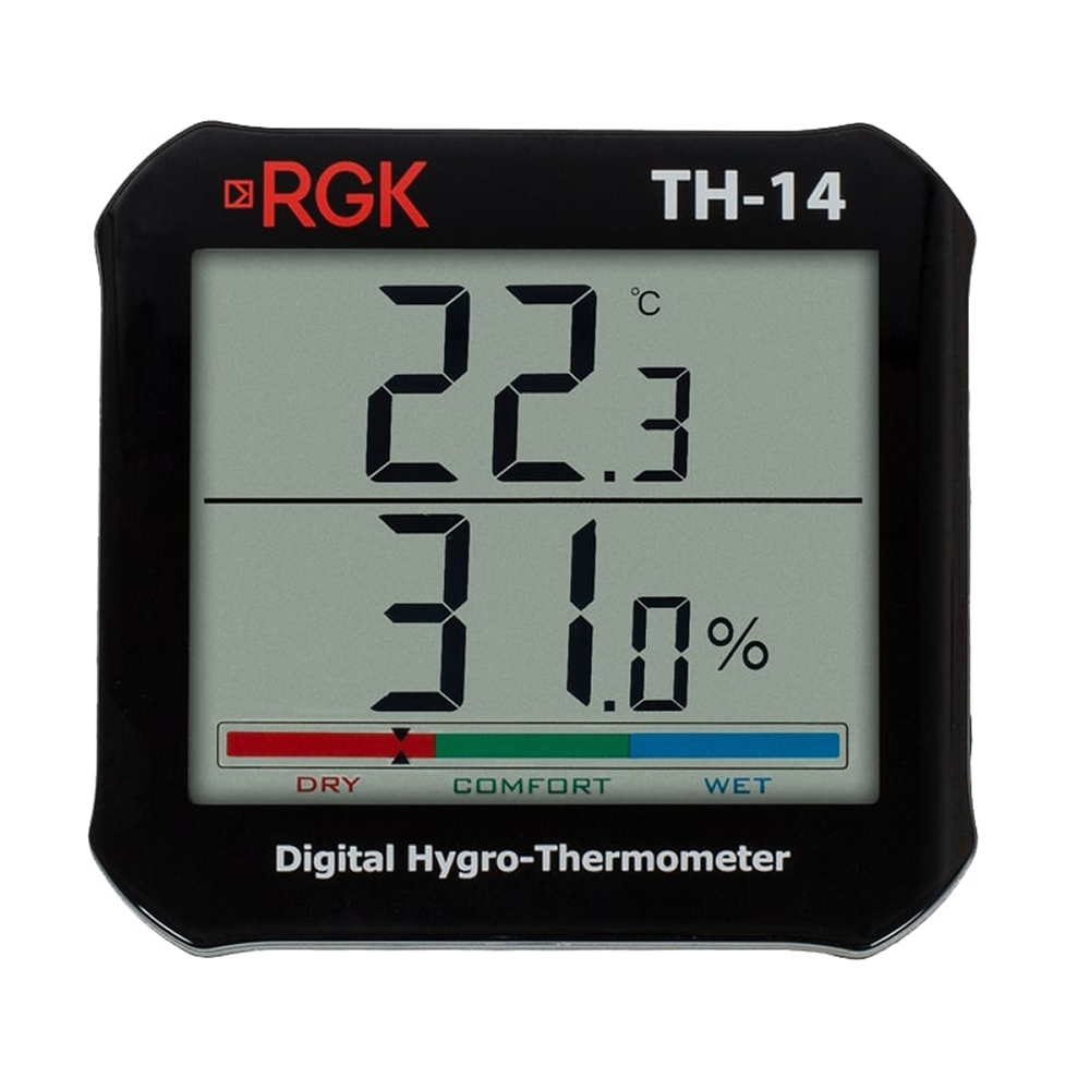 Термогигрометр RGK TH-14 (776202) источник питания rgk ps 3325 трехканальный 1 и 2 канал 0 до 32в 5а 3 канал 5в 3а работает от сети 110 в или 220 в