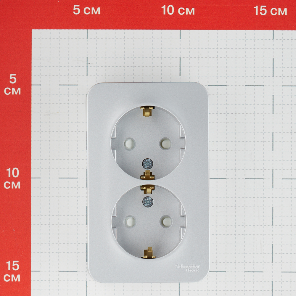 фото Розетка schneider electric blanca двойная blnra011213 открытая установка алюминий с заземлением ip20 со шторками