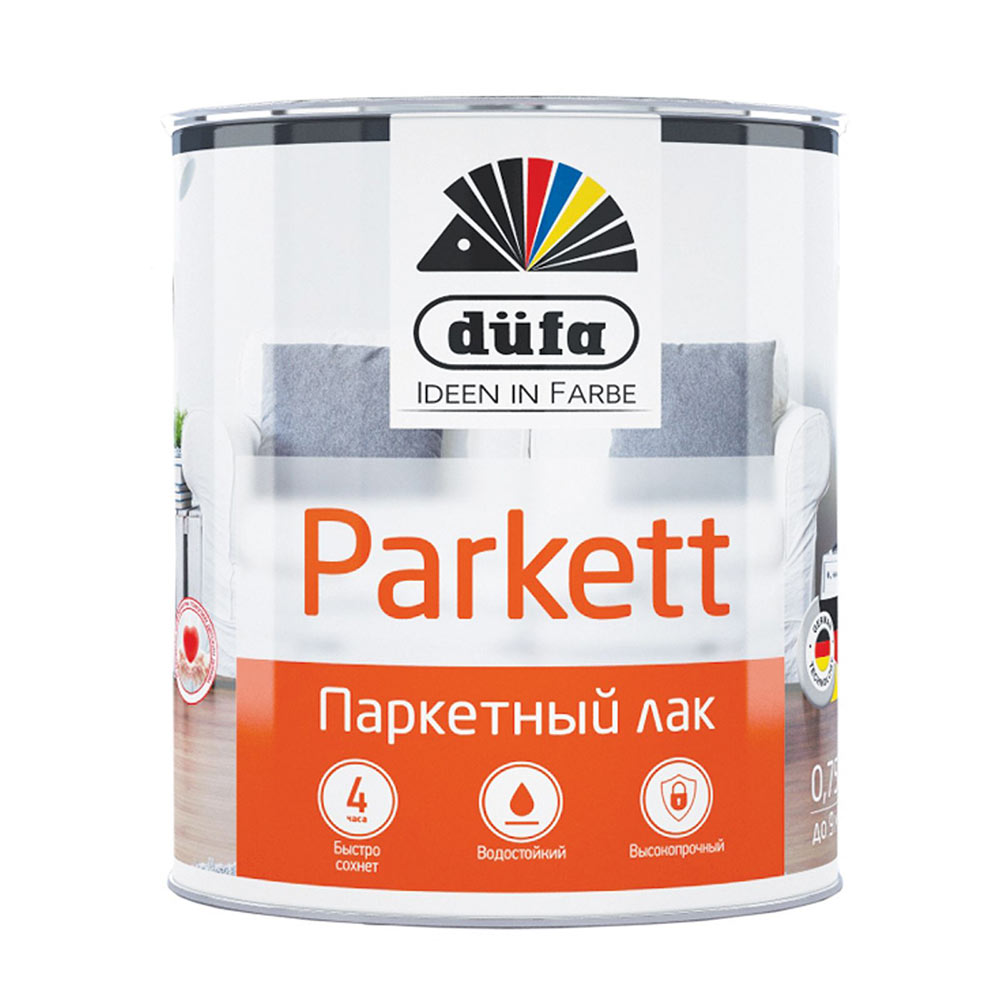 Лак алкидно-уретановый паркетный Dufa Parkettlack глянцевый бесцветный 0,75 л лак dufa retail parkett алкидно уретановый бесцветный полуматовая 0 75 л