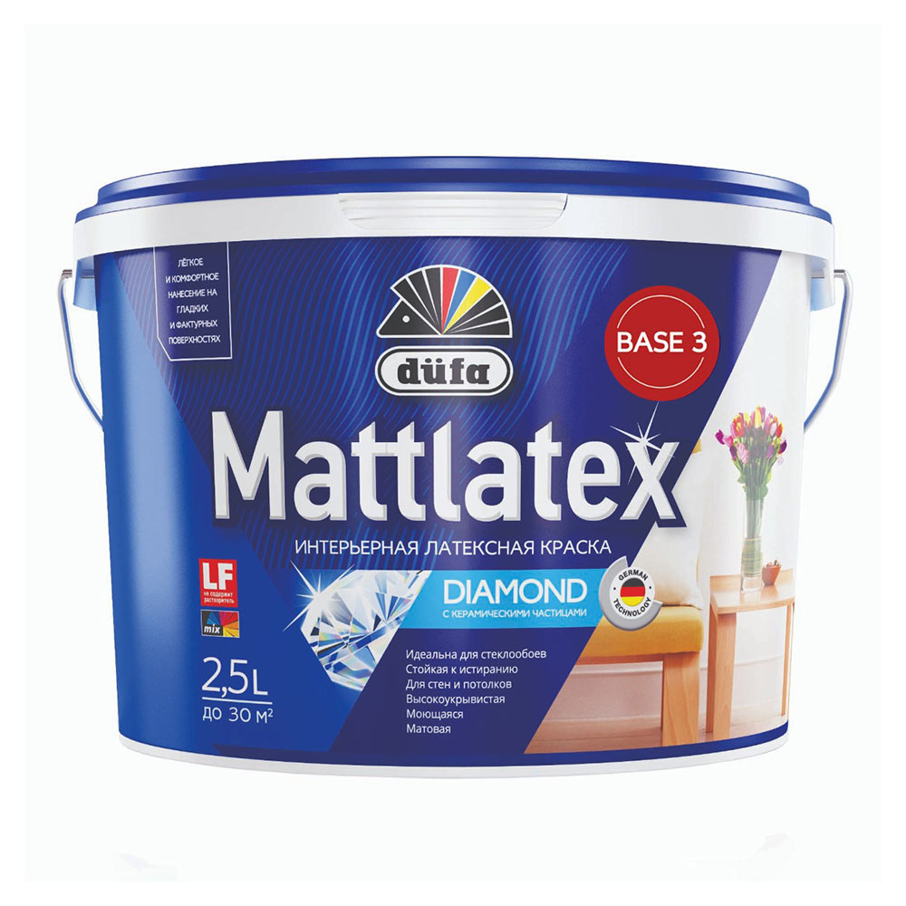 фото Краска водно-дисперсионная dufa mattlatex rd100 моющаяся бесцветная база 3 2,5 л
