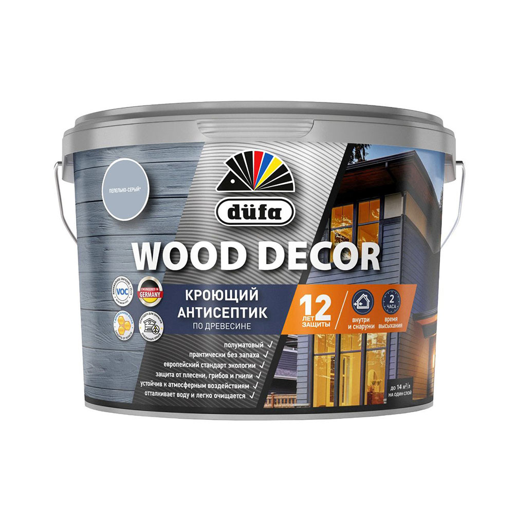 фото Антисептик dufa wood decor кроющий декоративный для дерева пепельно-серый 2,5 л
