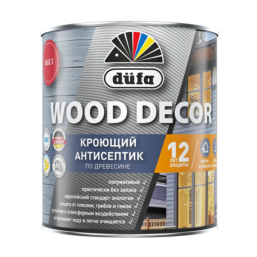 фото Антисептик dufa wood decor кроющий биозащитный для дерева база 3 бесцветный 0,9 л