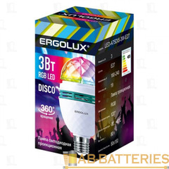 Лампа светодиодная Ergolux RGB DISCO 3 Вт E27 A75 220-240 В декоративная (14541)