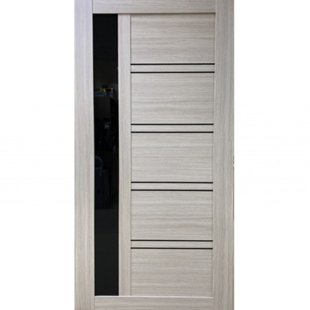 Дверное полотно Diford Лайт 17/3 Дуб молочный ПВХ со стеклом (черное ...