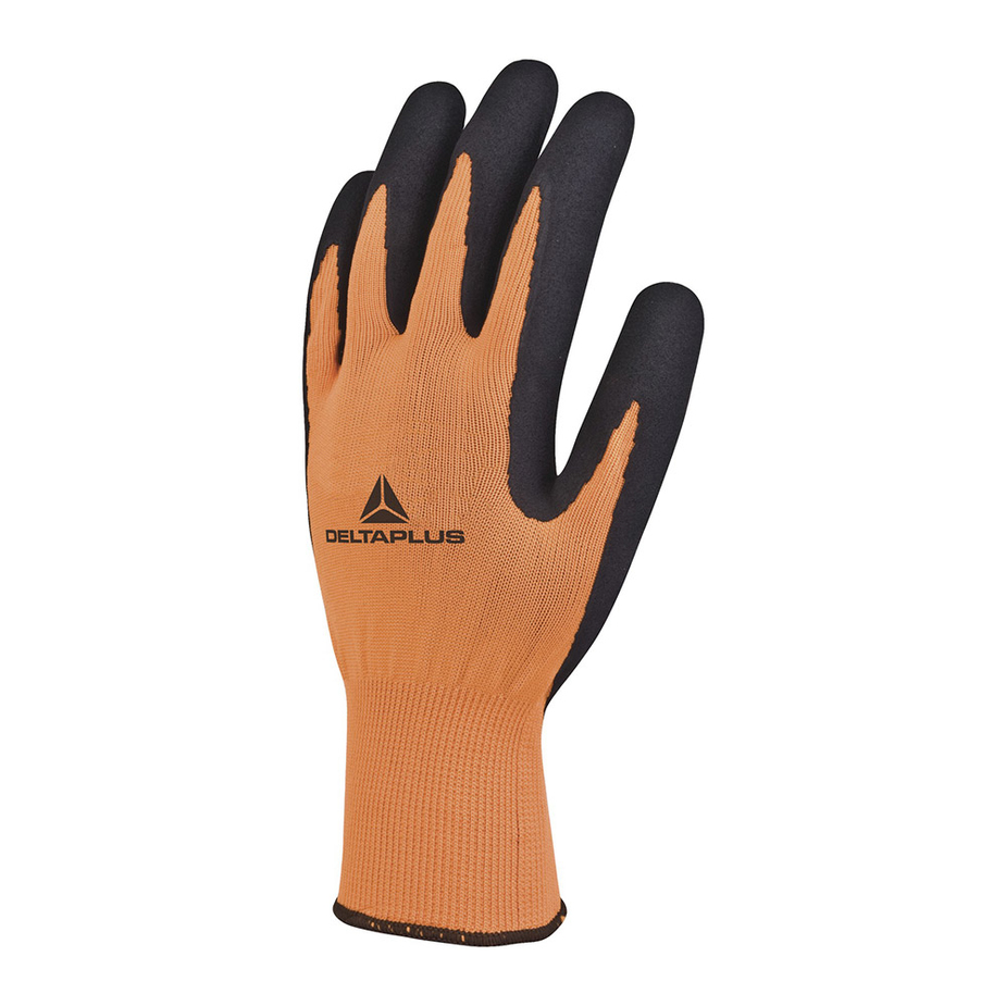 Перчатки полиэстеровые Delta Plus VV733 13 нитей с латексным покрытием 10 (XL) черно-оранжевые