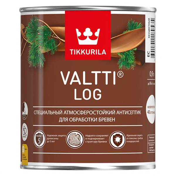 фото Антисептик tikkurila valtti log декоративный для дерева бесцветный основа ес 0,9 л