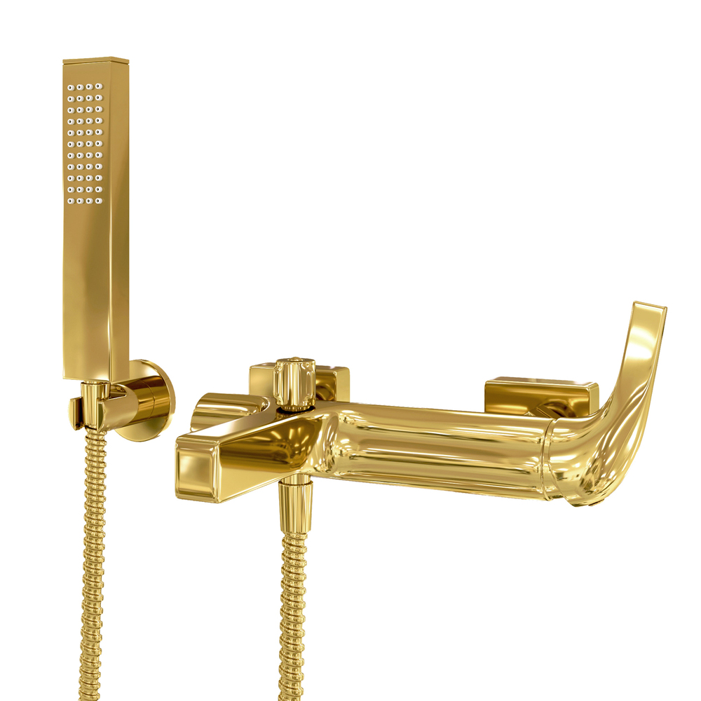 Смеситель для ванны WasserKraft Sauer золото однорычажный с коротким изливом с лейкой (7101) смеситель для ванны wasserkraft sauer 7101 золото