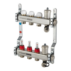 Коллекторная группа с расходомерами Tiemme 1 ВР(г) х 3 выхода 3/4 НР(ш) ЕК х 1 ВР(г)