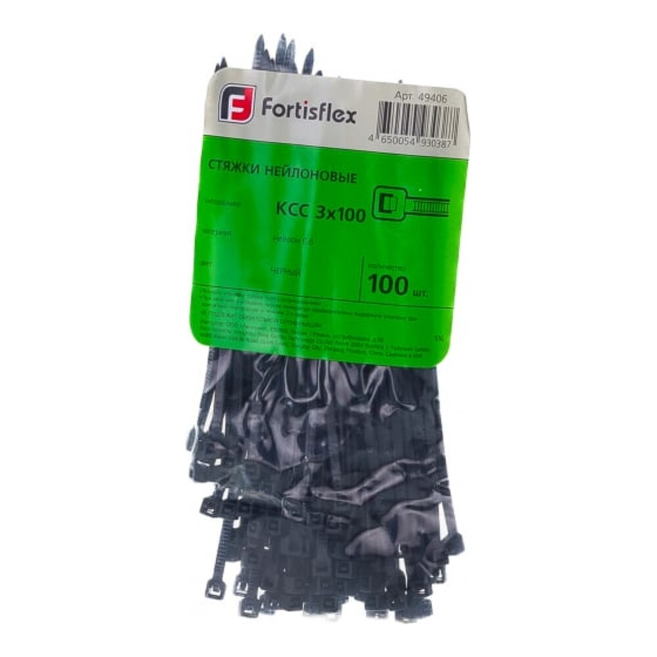Стяжка кабельная Fortisflex КСС 3,0х100 мм нейлонoвая черная (100 шт ...