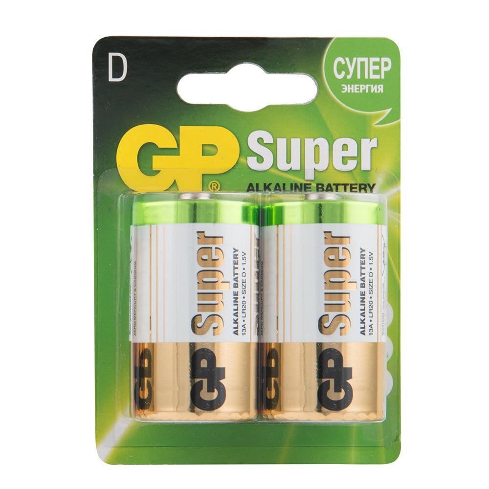 Батарейка GP Batteries Super D LR20 1,5 В (2 шт.) батарейка алкалиновая d mono lr20 gp super 6 шт