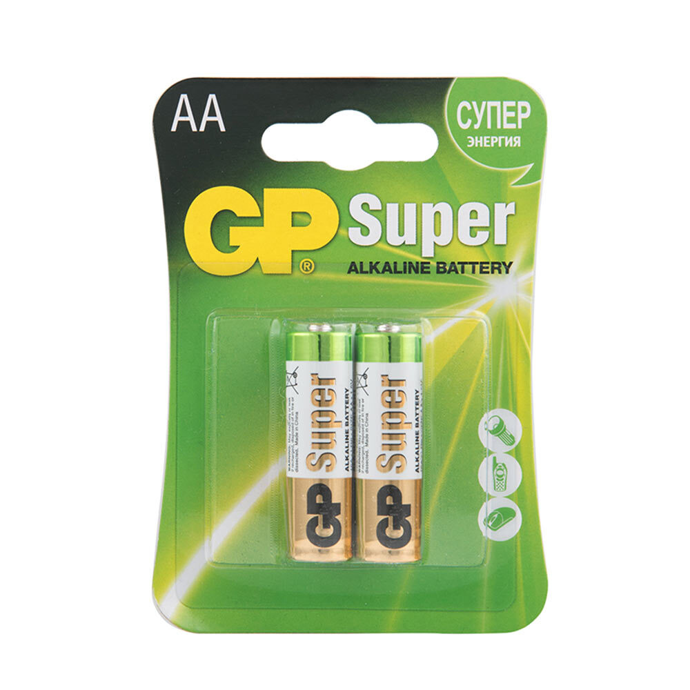 Батарейка GP Batteries Super АА пальчиковая LR6 1,5 В (2 шт.) батарейка super аа пальчиковая lr6 1 5 в 4 шт