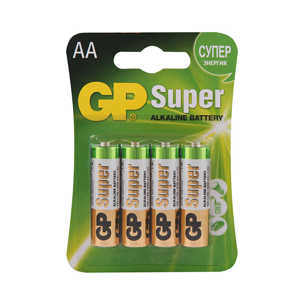 Батарейка GP Batteries Super АА пальчиковая LR6 1,5 В (4 шт.) батарейка gp batteries super аа пальчиковая lr6 1 5 в 10 шт
