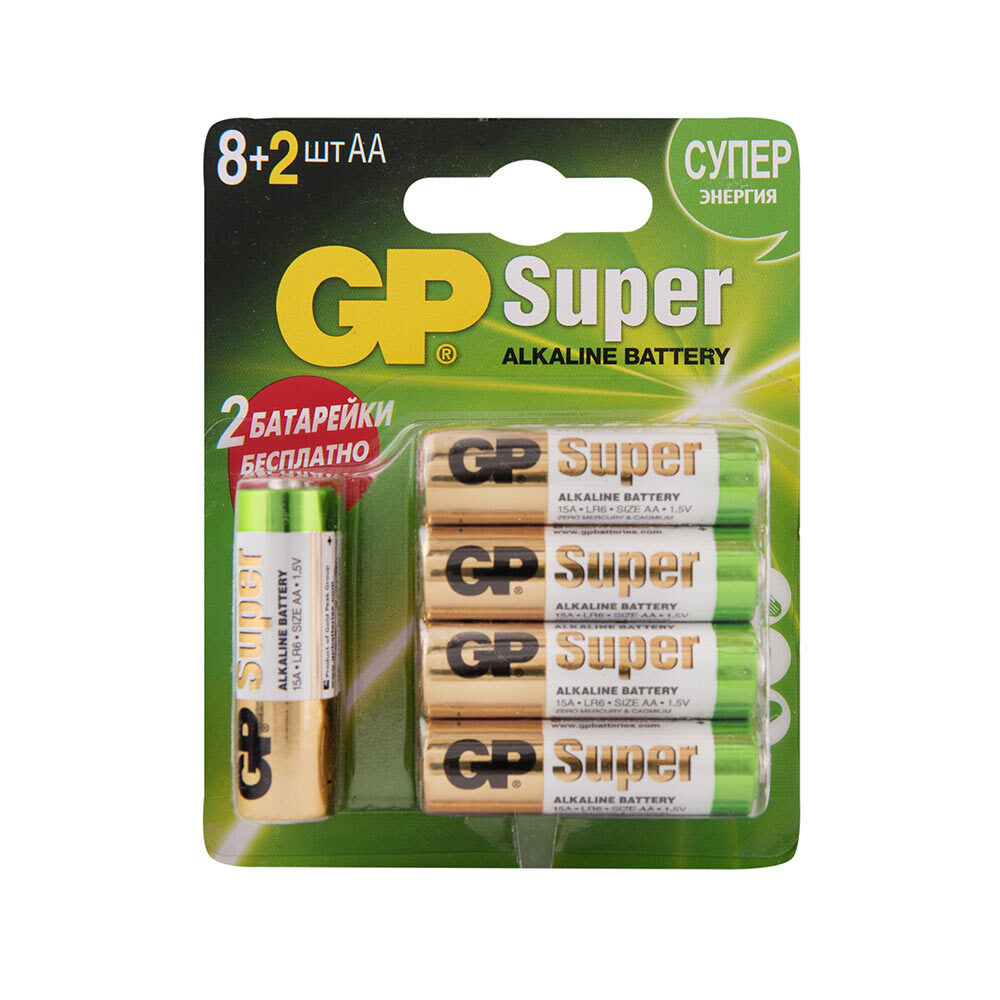 Батарейка GP Batteries Super АА пальчиковая LR6 1,5 В (10 шт.) батарейка super аа пальчиковая lr6 1 5 в 4 шт
