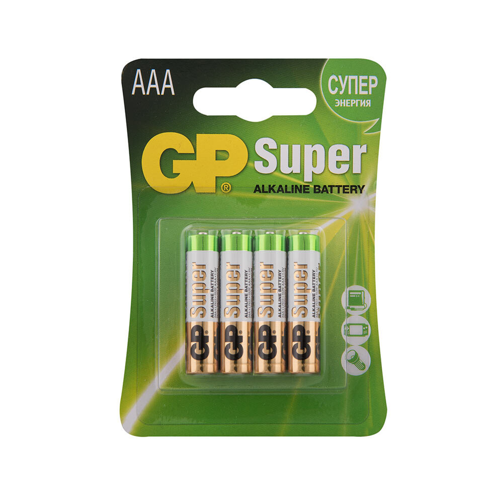 Батарейка GP Batteries Super AAA мизинчиковая LR03 1,5 В (4 шт.) батарейка gp batteries aaa мизинчиковая lr03 1 5 в 10 шт