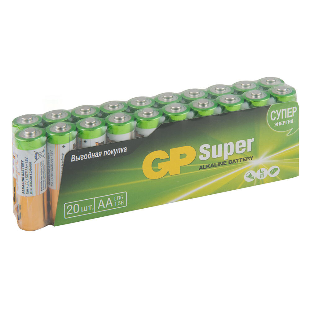 Батарейка GP Batteries Super АА пальчиковая LR6 1,5 В (20 шт.) батарейка super аа пальчиковая lr6 1 5 в 4 шт