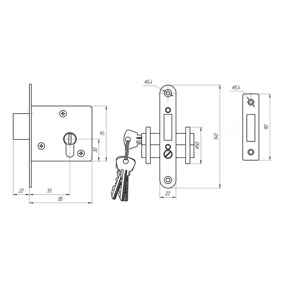 Замок врезной размеры корпуса