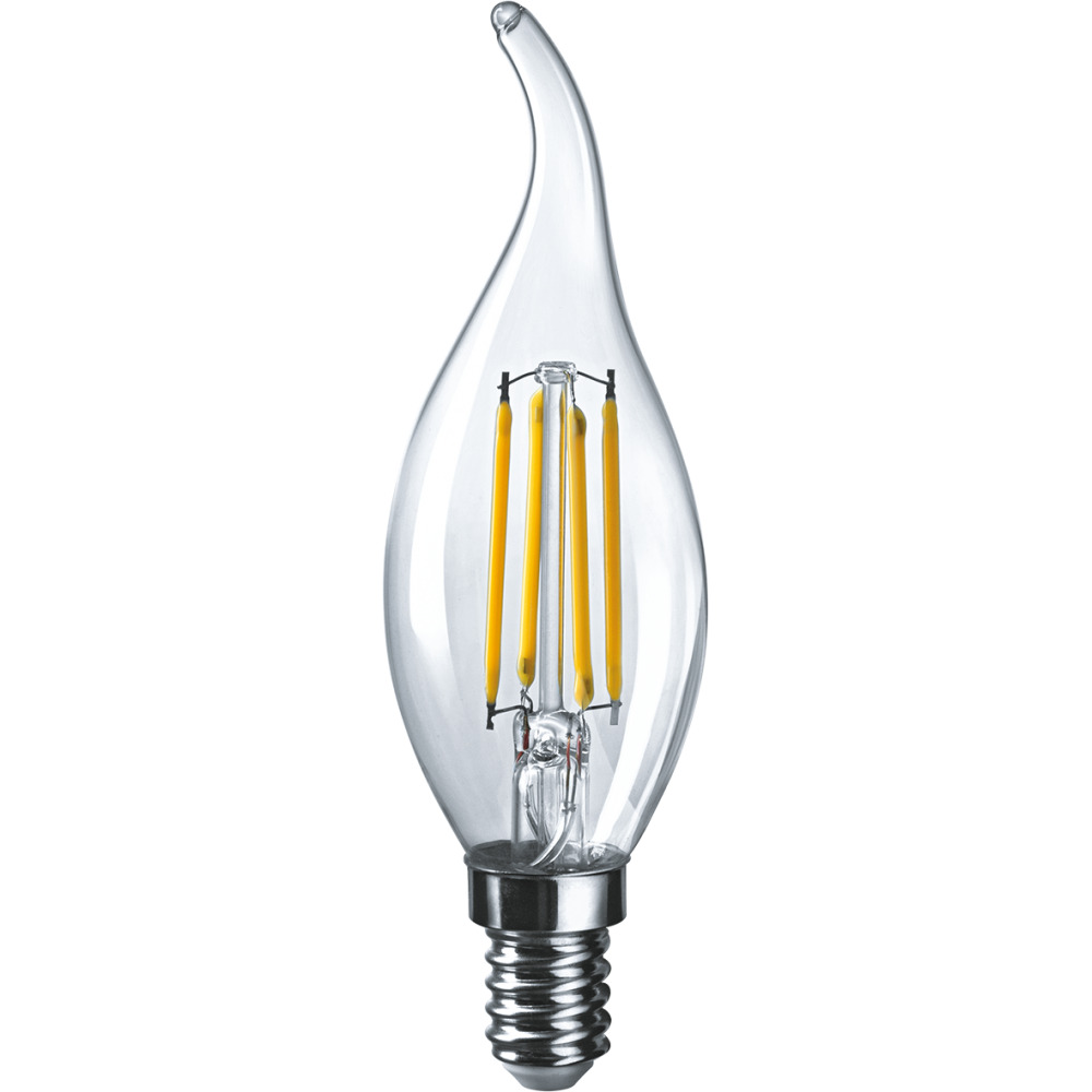 Лампа светодиодная филаментная Navigator Е14 4000К 6 Вт 660 Лм 220-240 В свеча на ветру прозрачная лампа navigator filament свеча 6вт e14 тепл