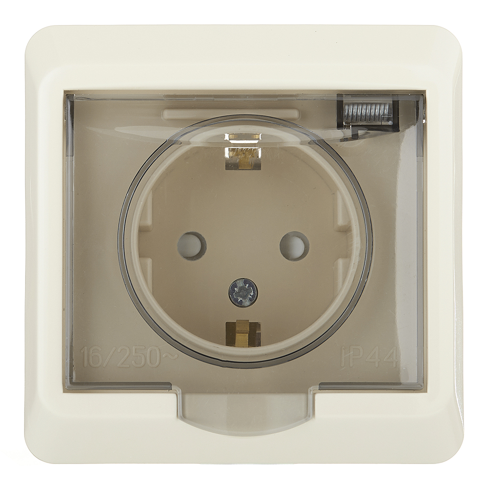 фото Розетка systeme electric этюд встраиваемая бежевая с крышкой (pc16-044k)