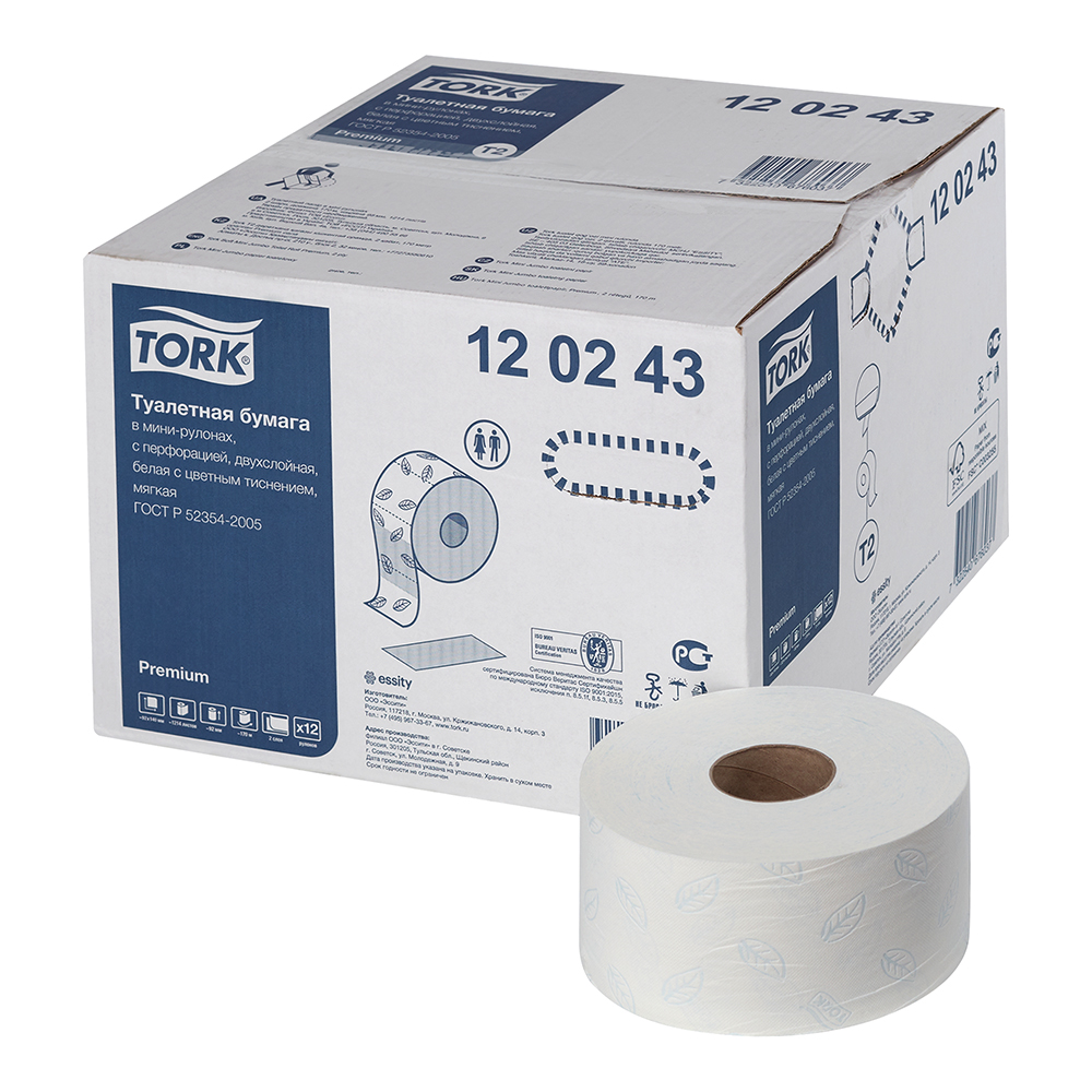 Туалетная бумага Tork в мини-рулонах 170 м (12 шт.) бумага туалетная 200 м tork система т2 комплект 12 шт universal 120197