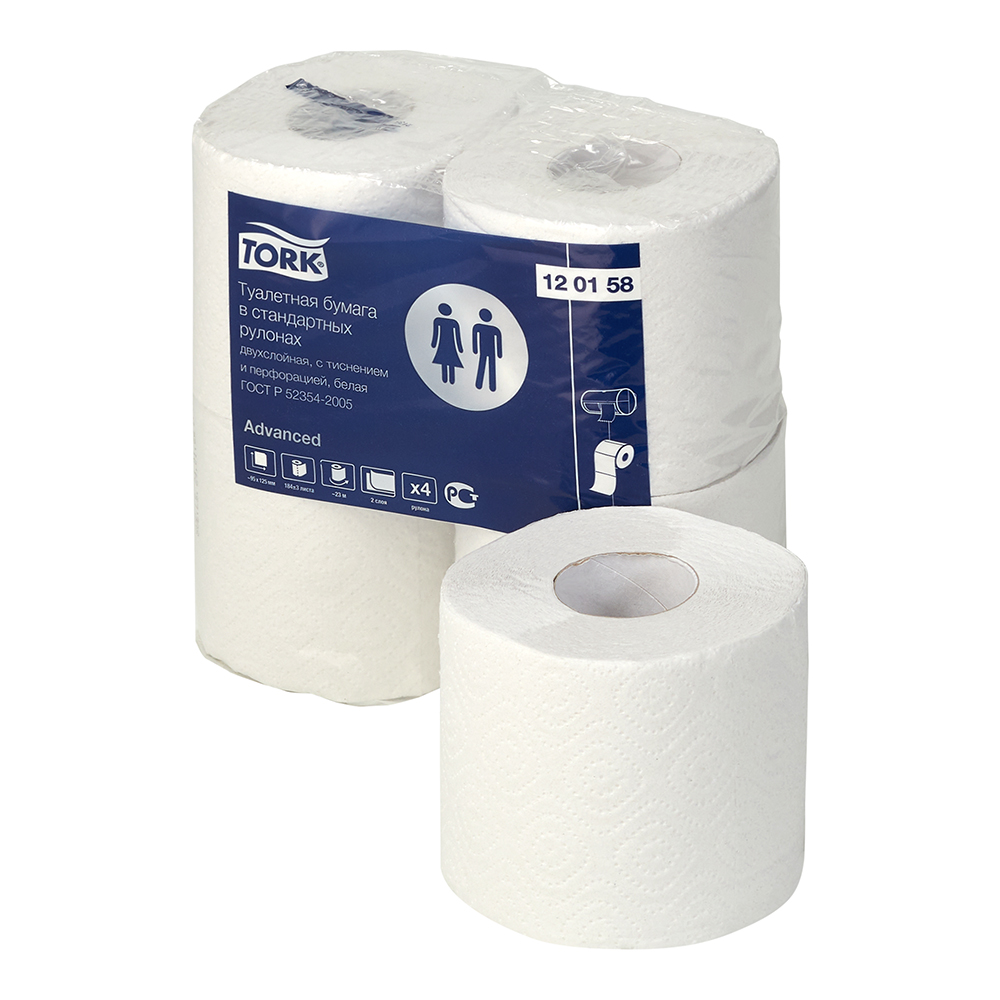 Туалетная бумага Tork Advanced в стандартных рулонах 23 м (4 шт.) бумага туалетная 200 м tork система т2 комплект 12 шт universal 120197