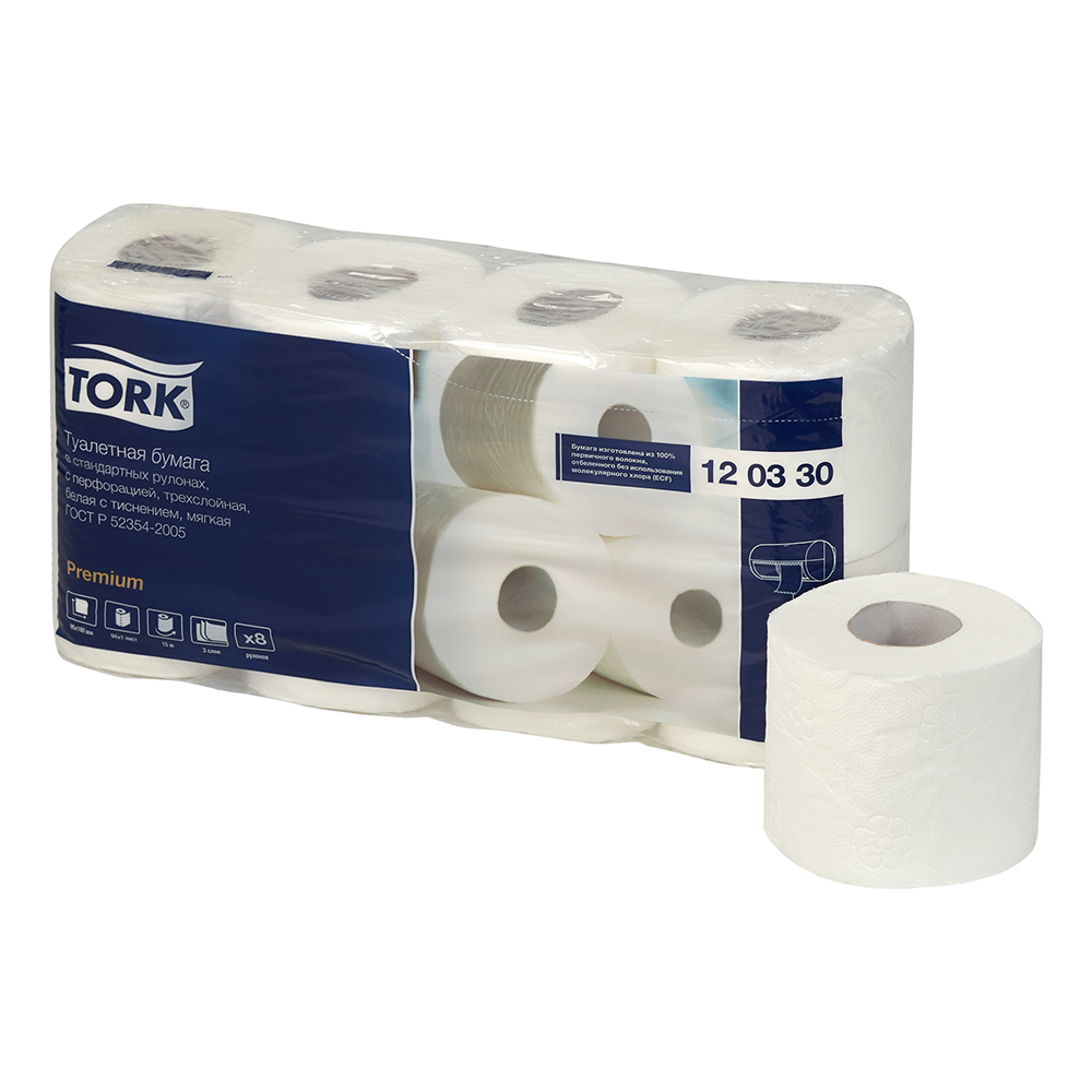 Туалетная бумага Tork Premium в стандартных рулонах 15 м (8 шт.) туалетная бумага tork advanced 4 шт