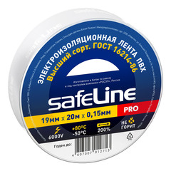 Изолента Safeline ПВХ белая 19 мм 20 м