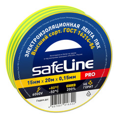 Изолента Safeline ПВХ желто-зеленая 15 мм 20 м