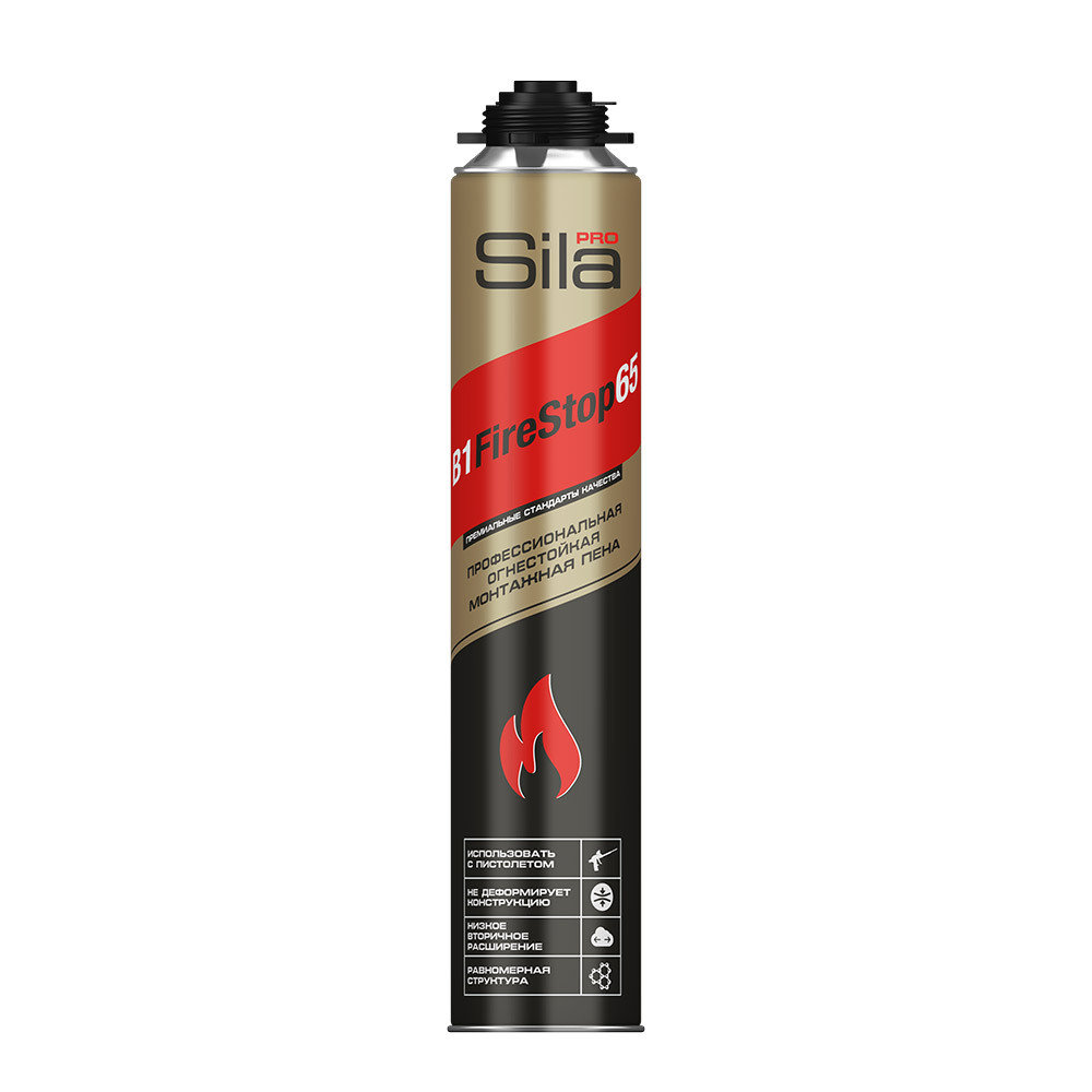 Пена монтажная профессиональная Sila Pro B1 Firestop 65 огнестойкая 850 мл строительно монтажная клей пена sila fix
