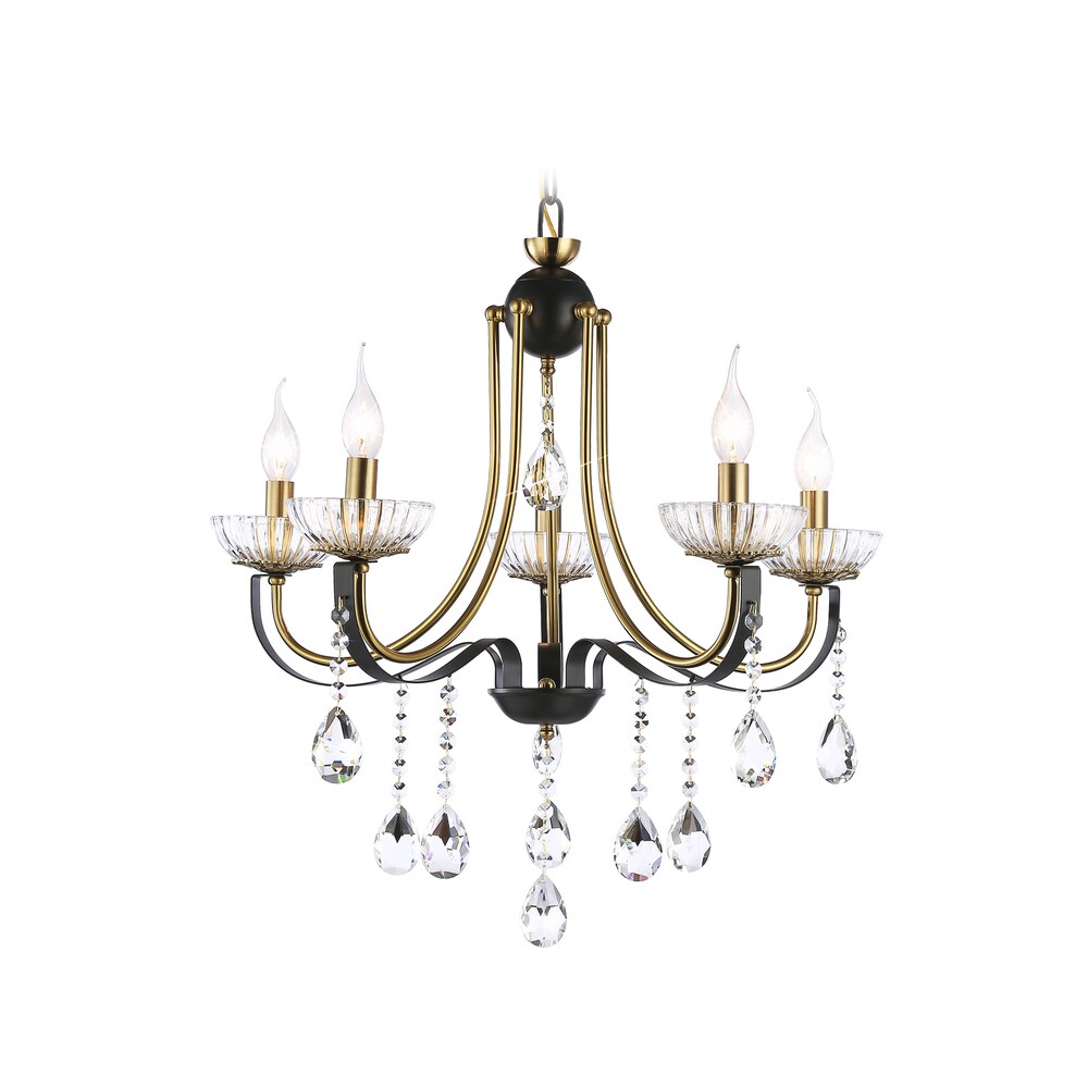 Люстра подвесная с хрусталем TR4952/5 BK/GD/CL черный/золото/прозрачный ...