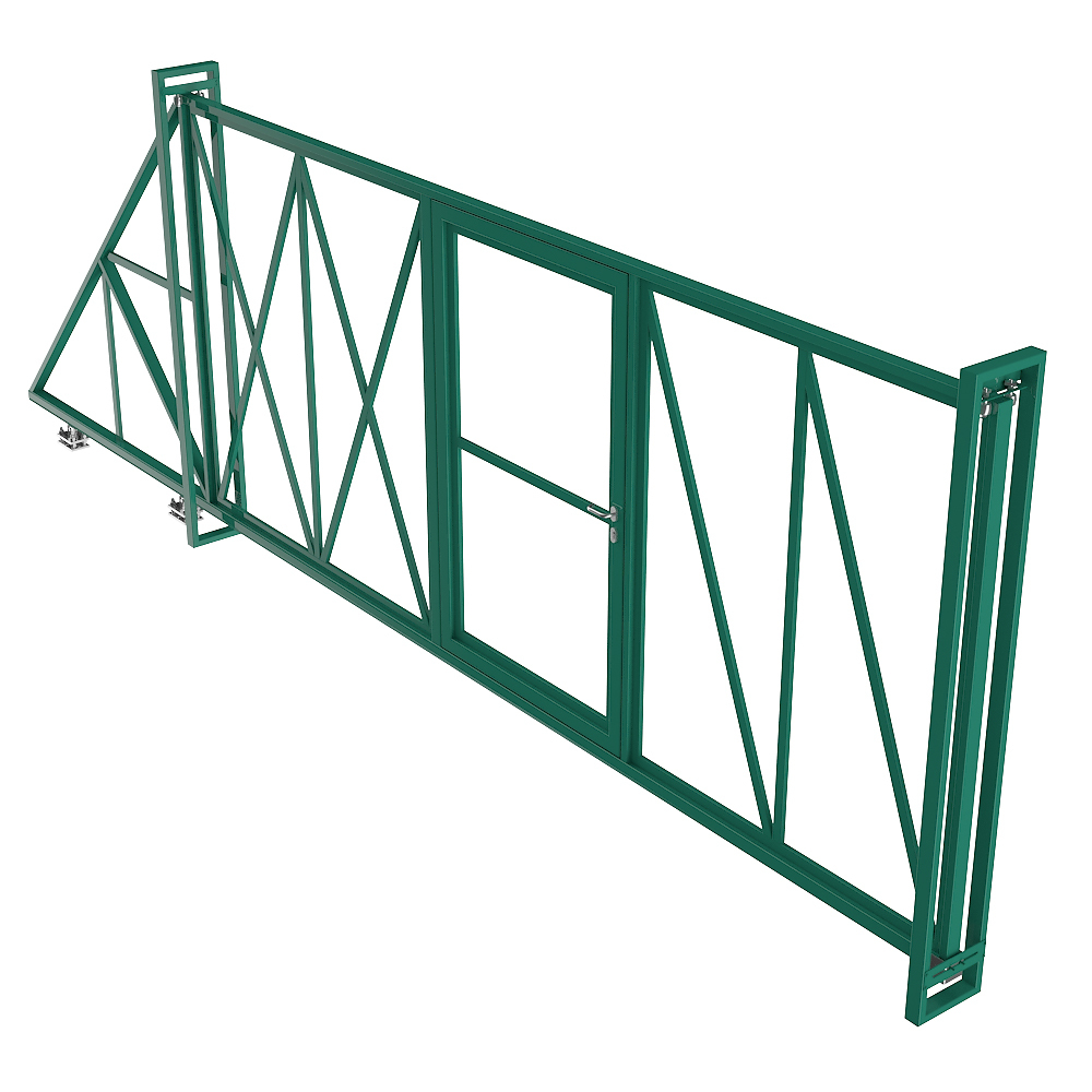 Ворота откатные каркас с комплектом под автоматику Премиум 3,5х2 м с калиткой зеленые RAL 6005 правые