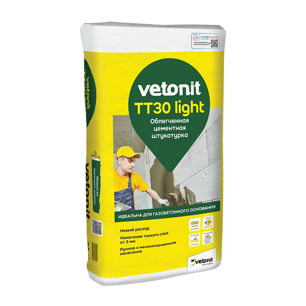 Штукатурка цементная Vetonit ТТ30 лайт облегченная 25 кг