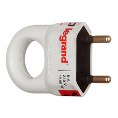 Вилка бытовая Legrand Helium (50162) прямая без заземления 6 А 230 В IP20 с кольцом белая