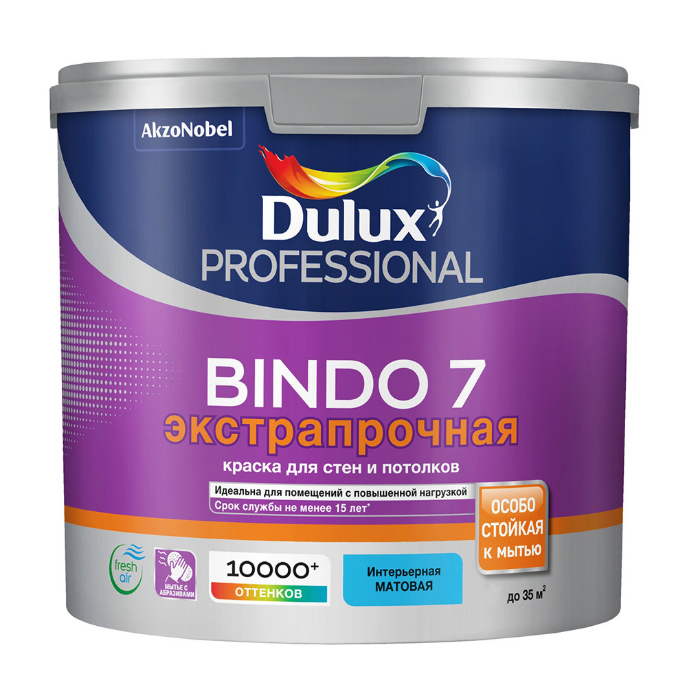 фото Краска моющаяся dulux bindo 7 экстрапрочная база bс бесцветная 2,25 л