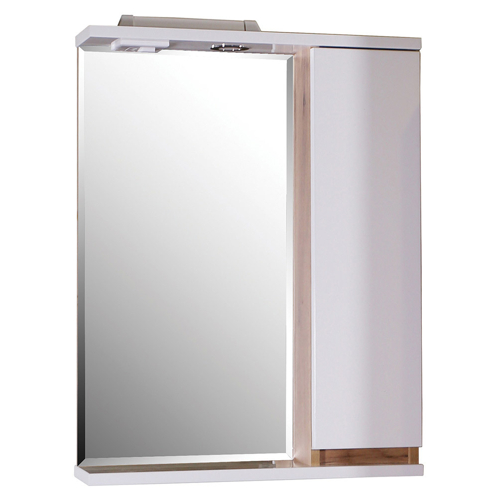 Зеркальный шкаф АСБ-Мебель Марко 600х754х145 мм с подсветкой белый/дуб золотой