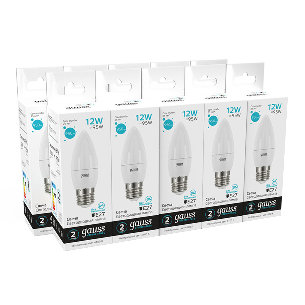 

Лампа светодиодная Gauss E27 4100К 12 Вт 950 Лм 175-240 В свеча тонированная